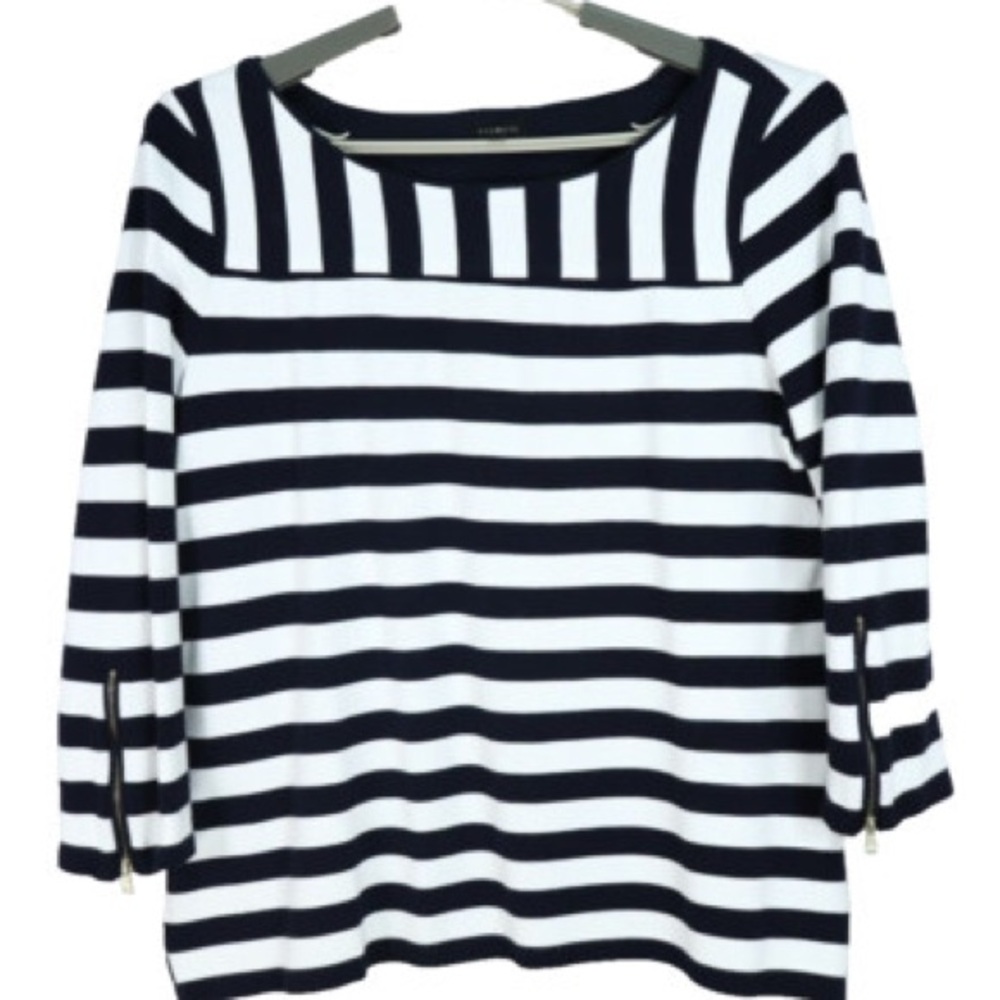 Talbots Black and White Nautical Preppy Striped Long Sleeve Top